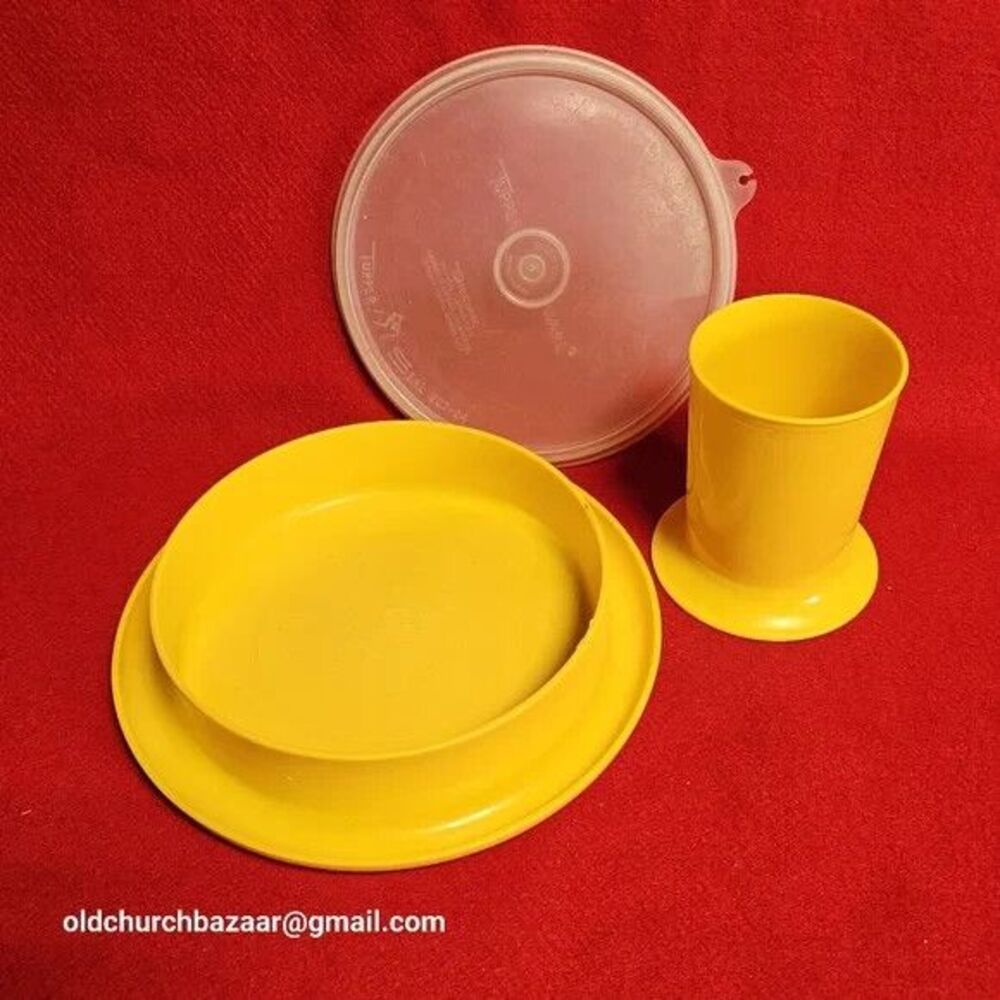 VTG Tupperware Yellow LITTLE DINER Set Dish/Lid 1317 Tumbler 1318